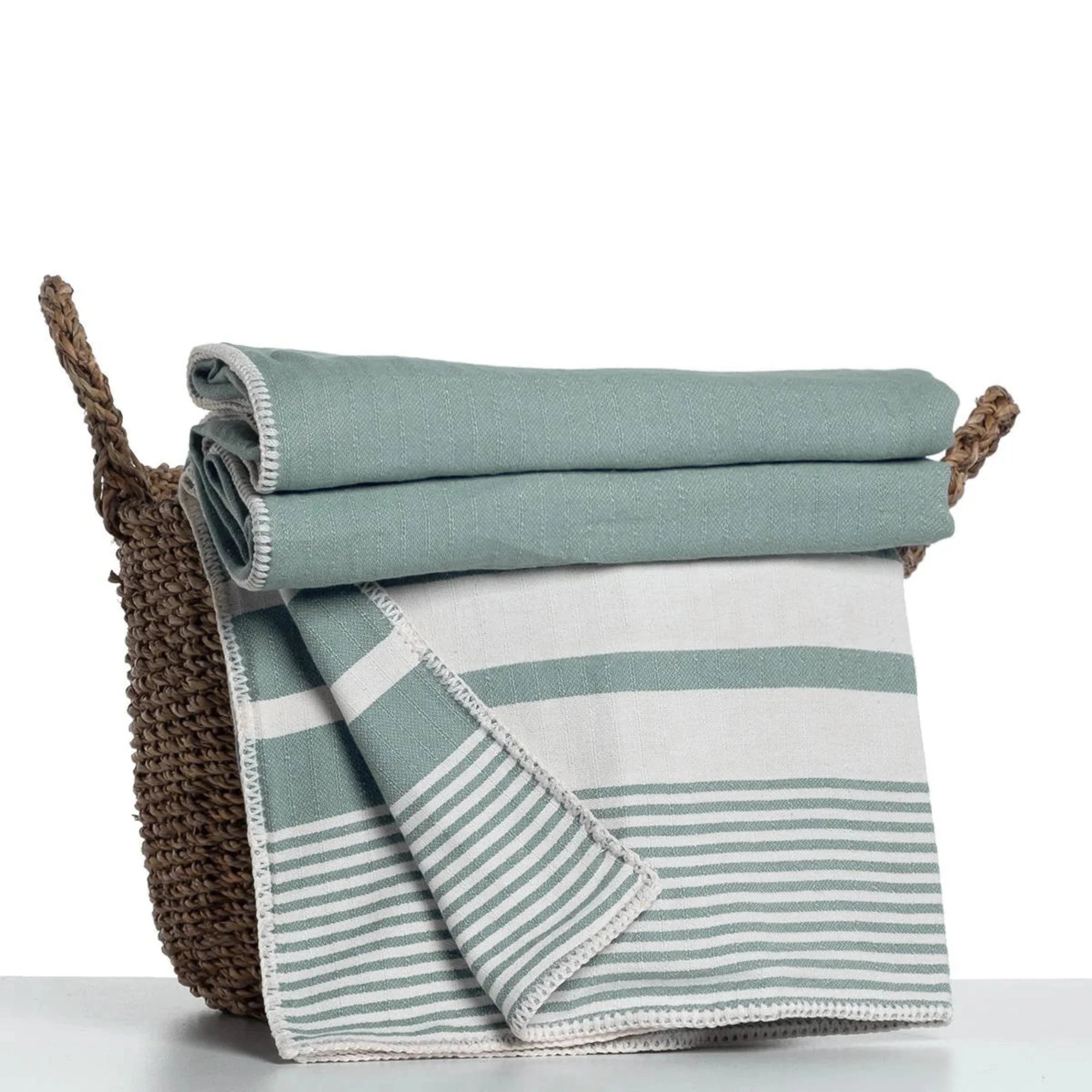Double face throw with stitch 67x87 inches 100% cotton - Almond Green