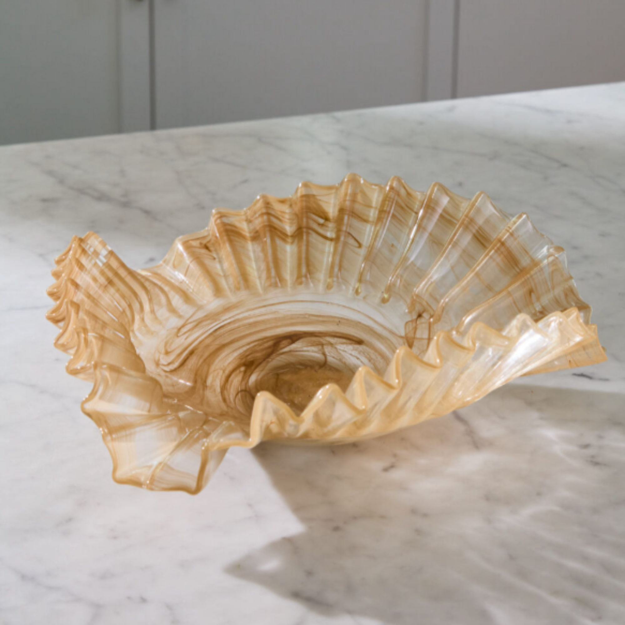 Pleated Glass Bowl 15.5"x 14.5"x 4.5"