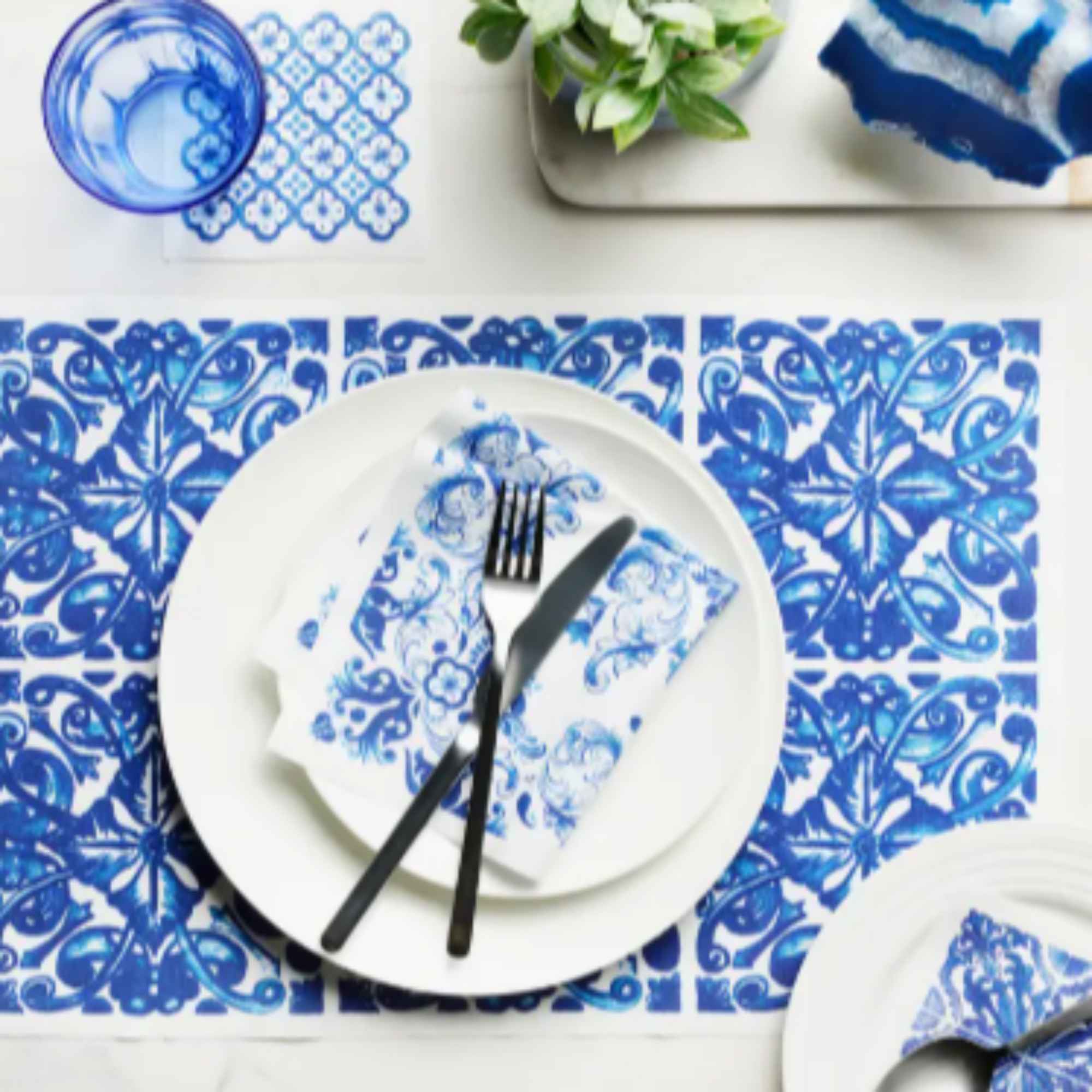 Ceci X MY DRAP Mediterranean Tile Cotton Dinner Napkins