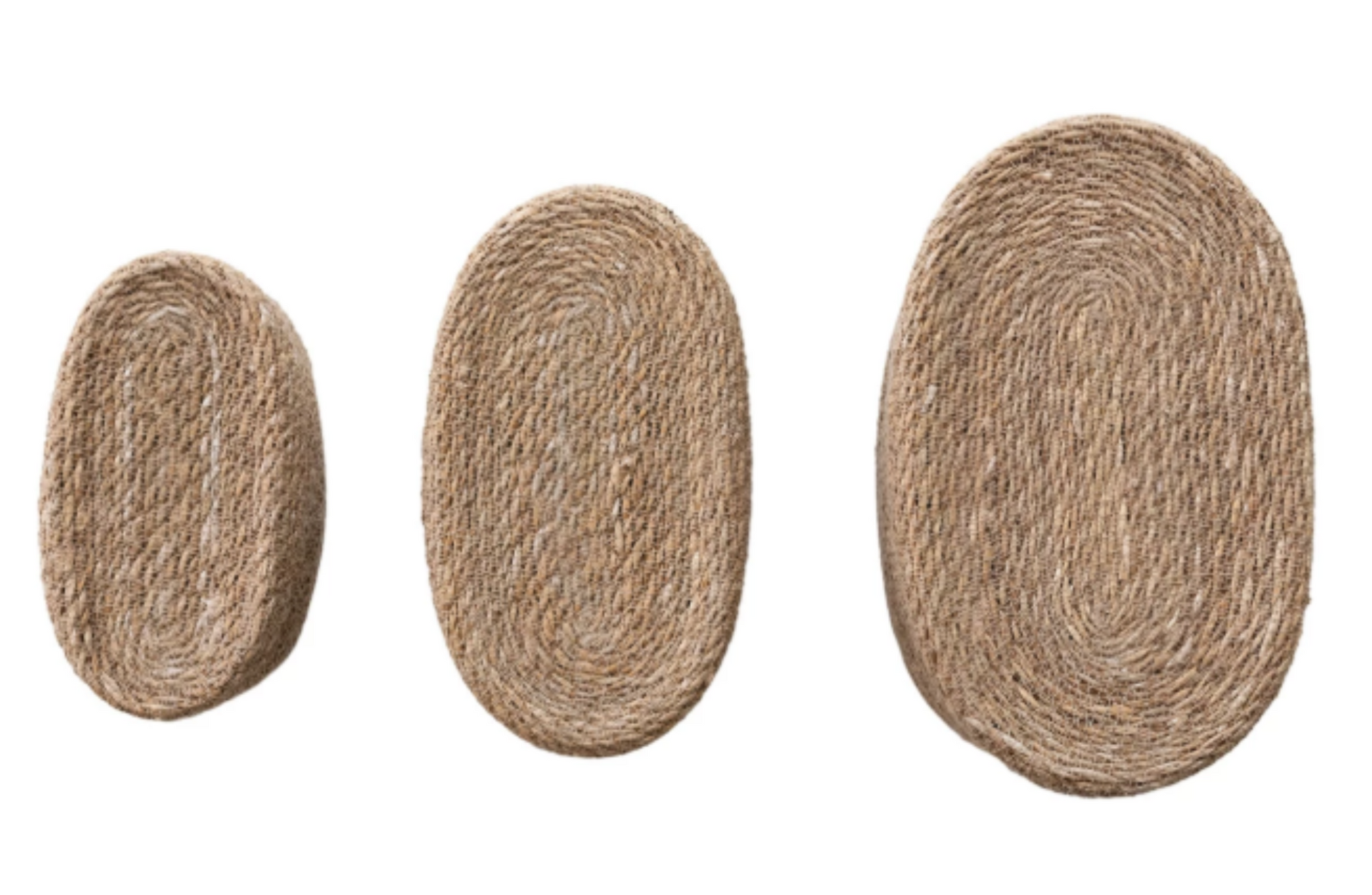 Medium, Oval Hand-Woven Seagrass Baskets with Lids, Natural