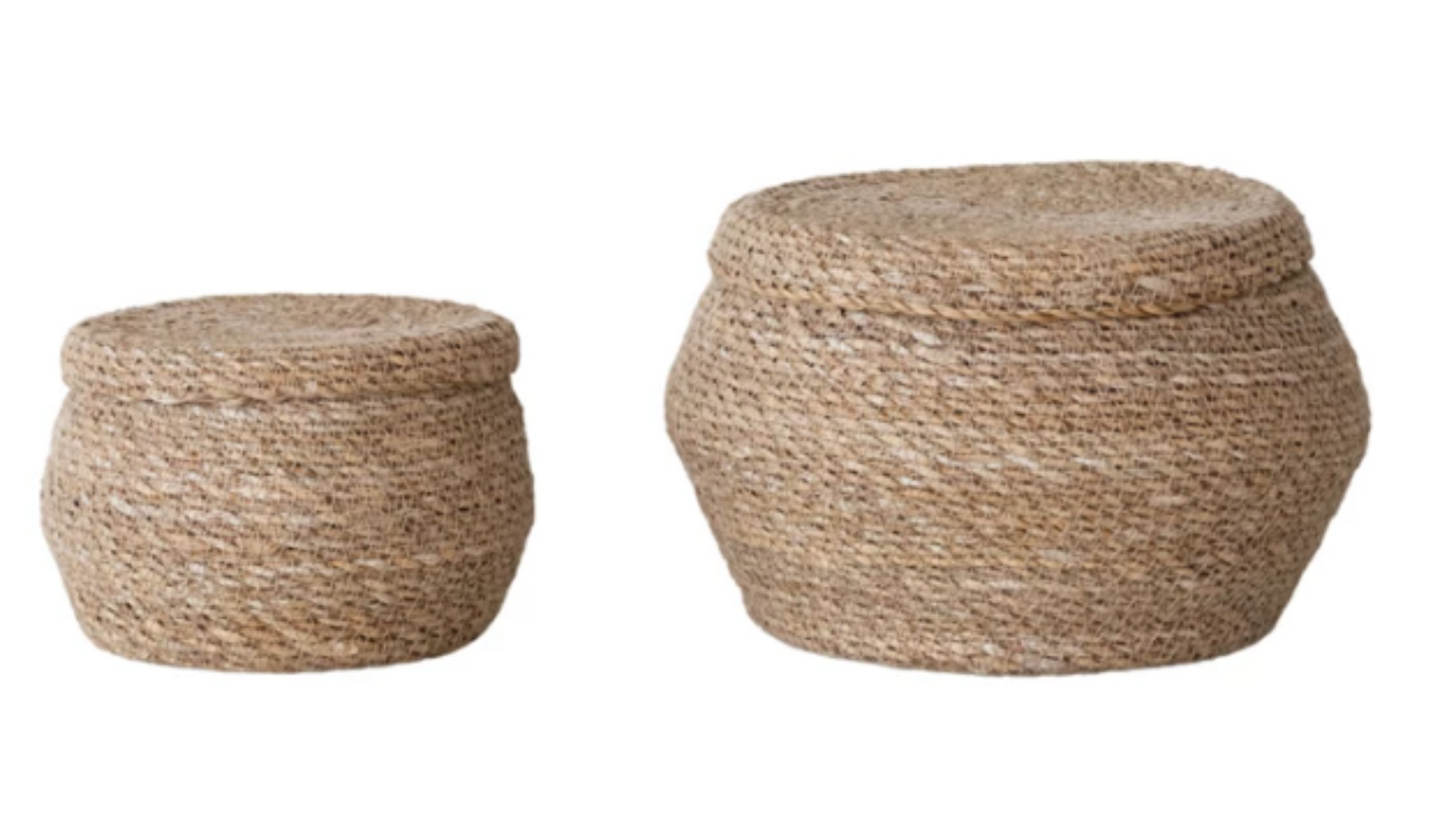 Small Hand-Woven Seagrass Baskets with Lids, Natural