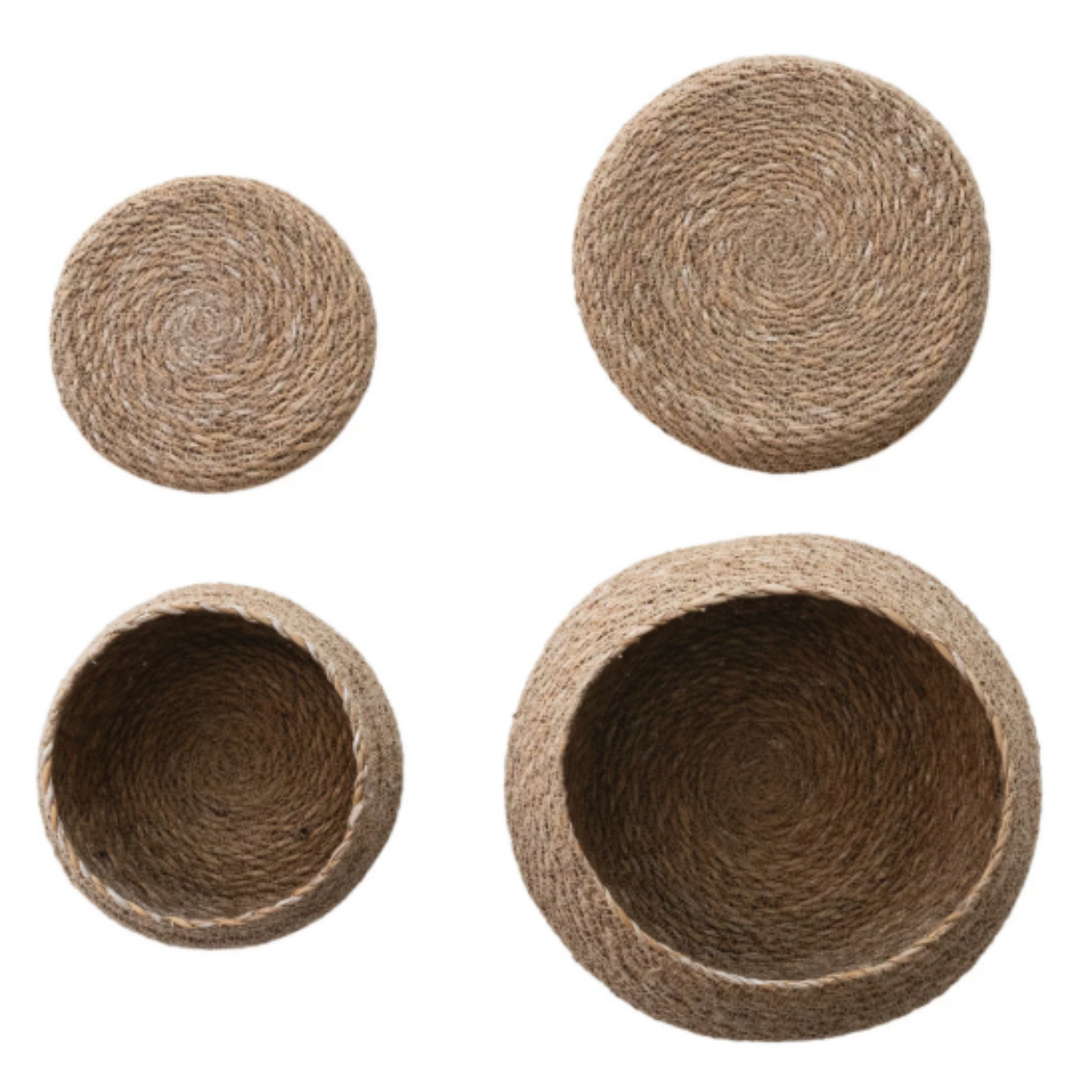 Small Hand-Woven Seagrass Baskets with Lids, Natural