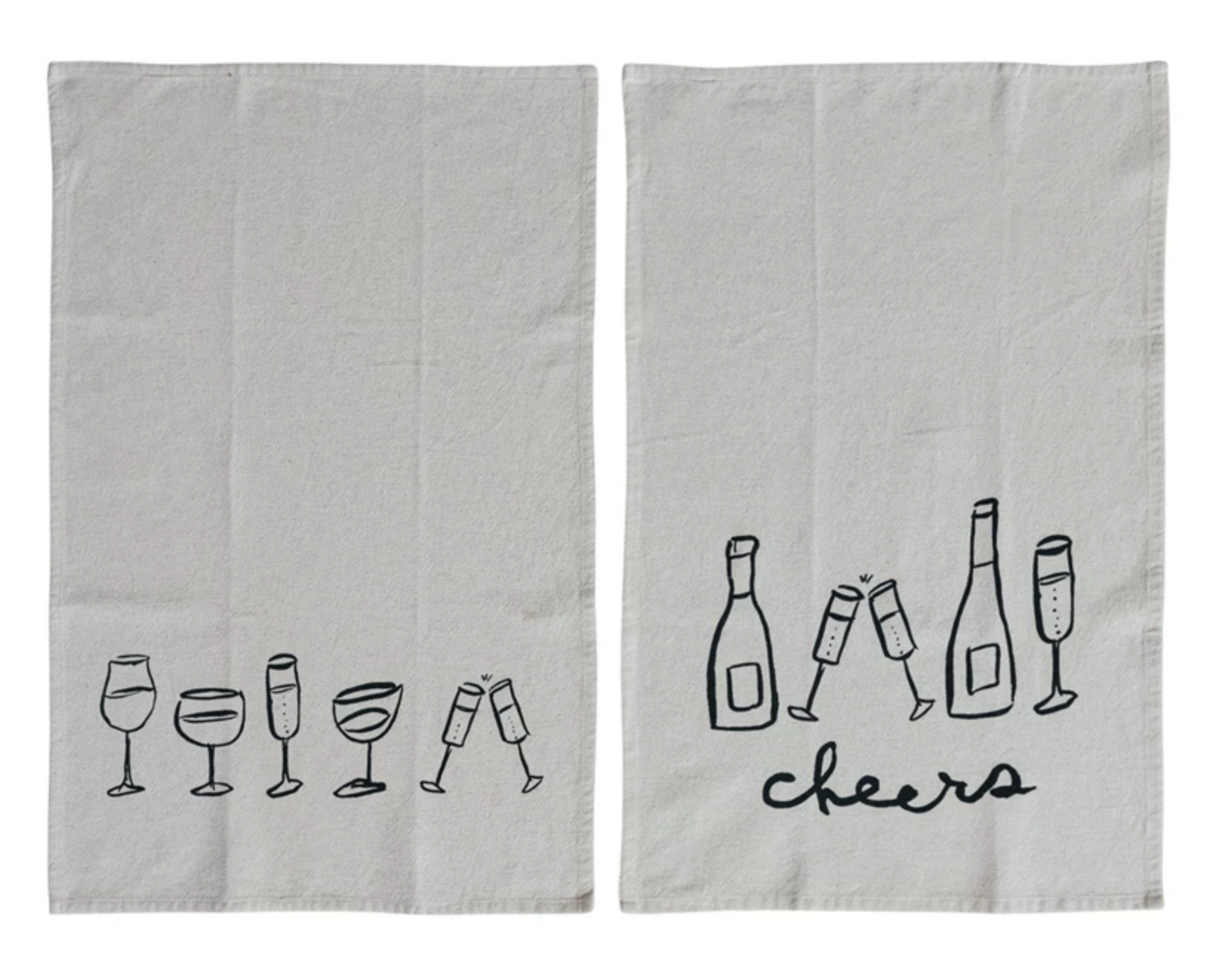 Cotton & Linen Printed Tea Towel w/ Wine Art