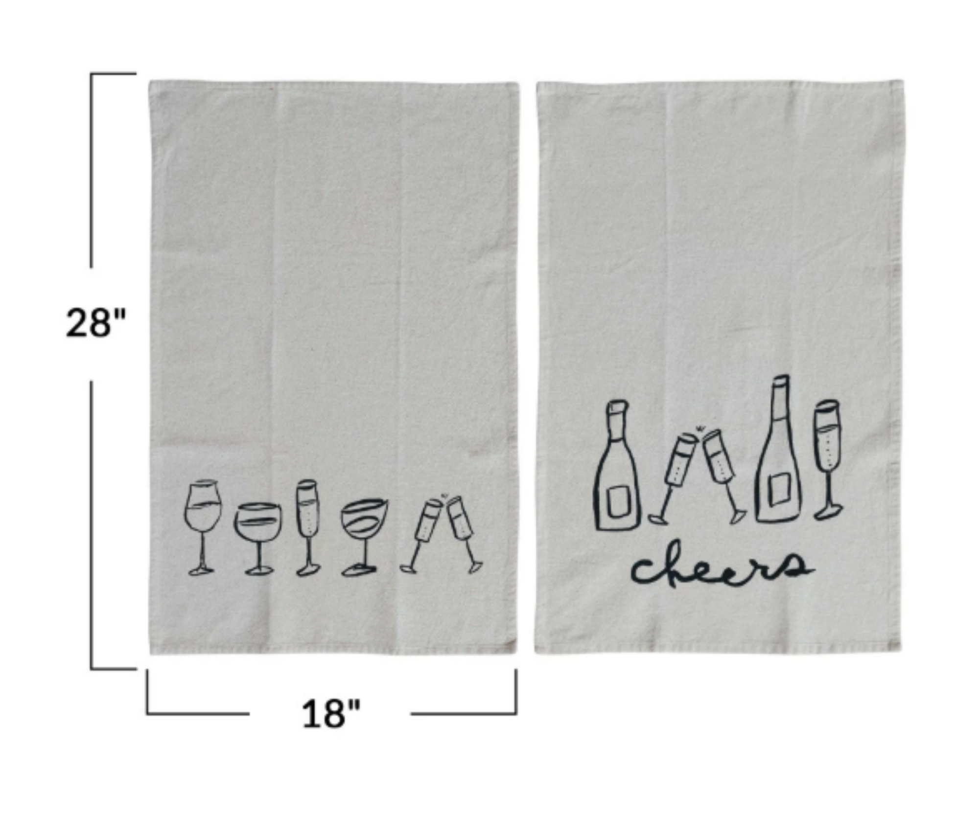 Cotton & Linen Printed Tea Towel w/ Wine Art