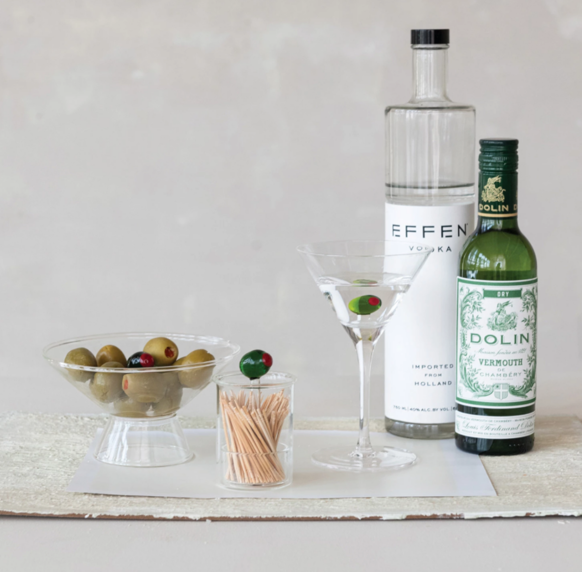 Glass Toothpick Holder with Hand-Blown Olive, Green & Red