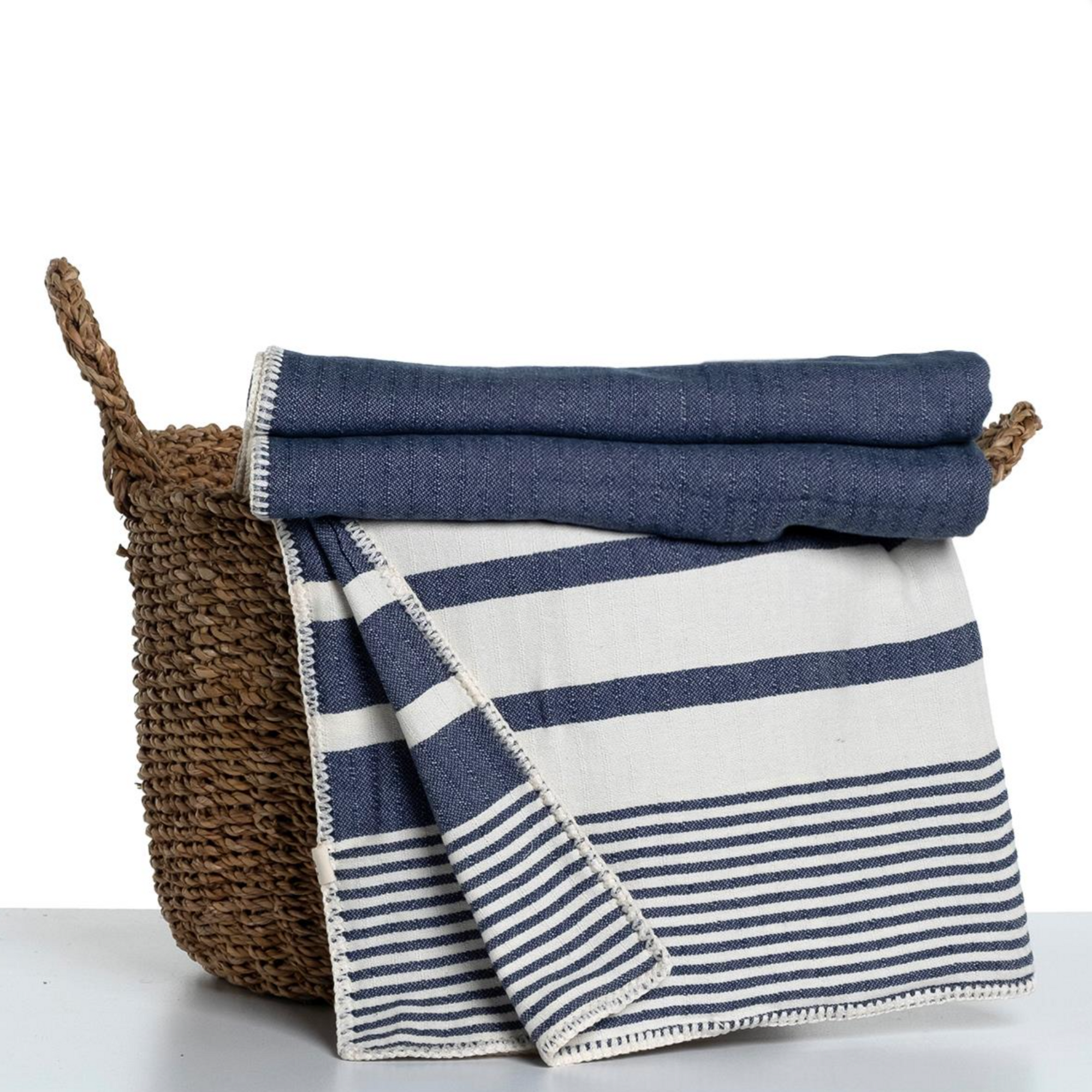 Double face throw with stitch 67x87 inches 100% cotton - Navy