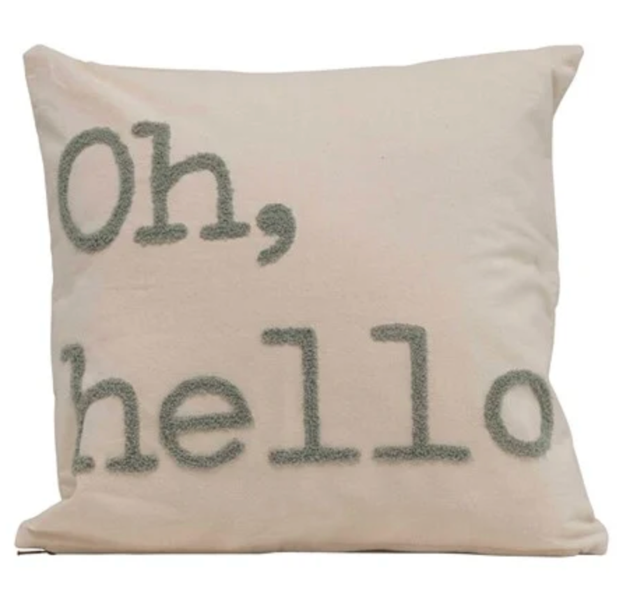 18" Sq Embroidered CottonCase, Oh, hello"