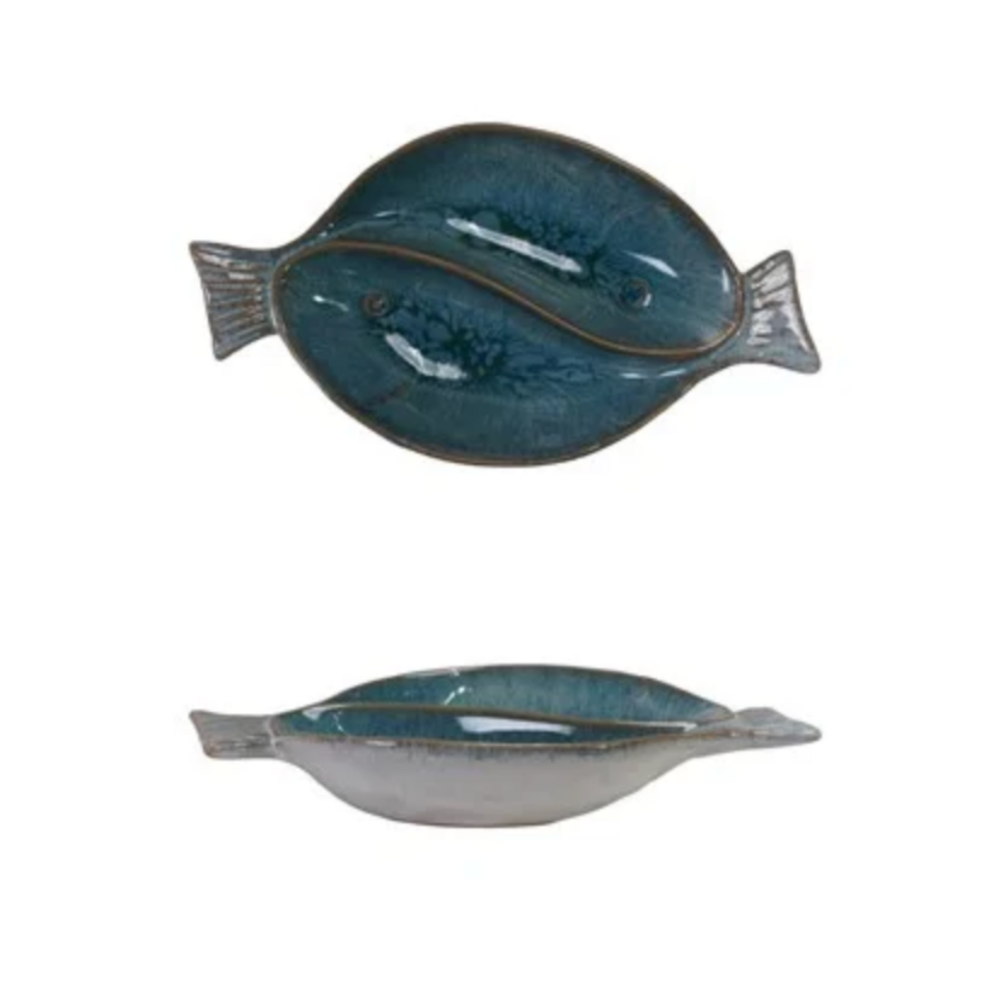 Stoneware Fish Shaped Dish, Reactive Glaze (Each One Will Vary)