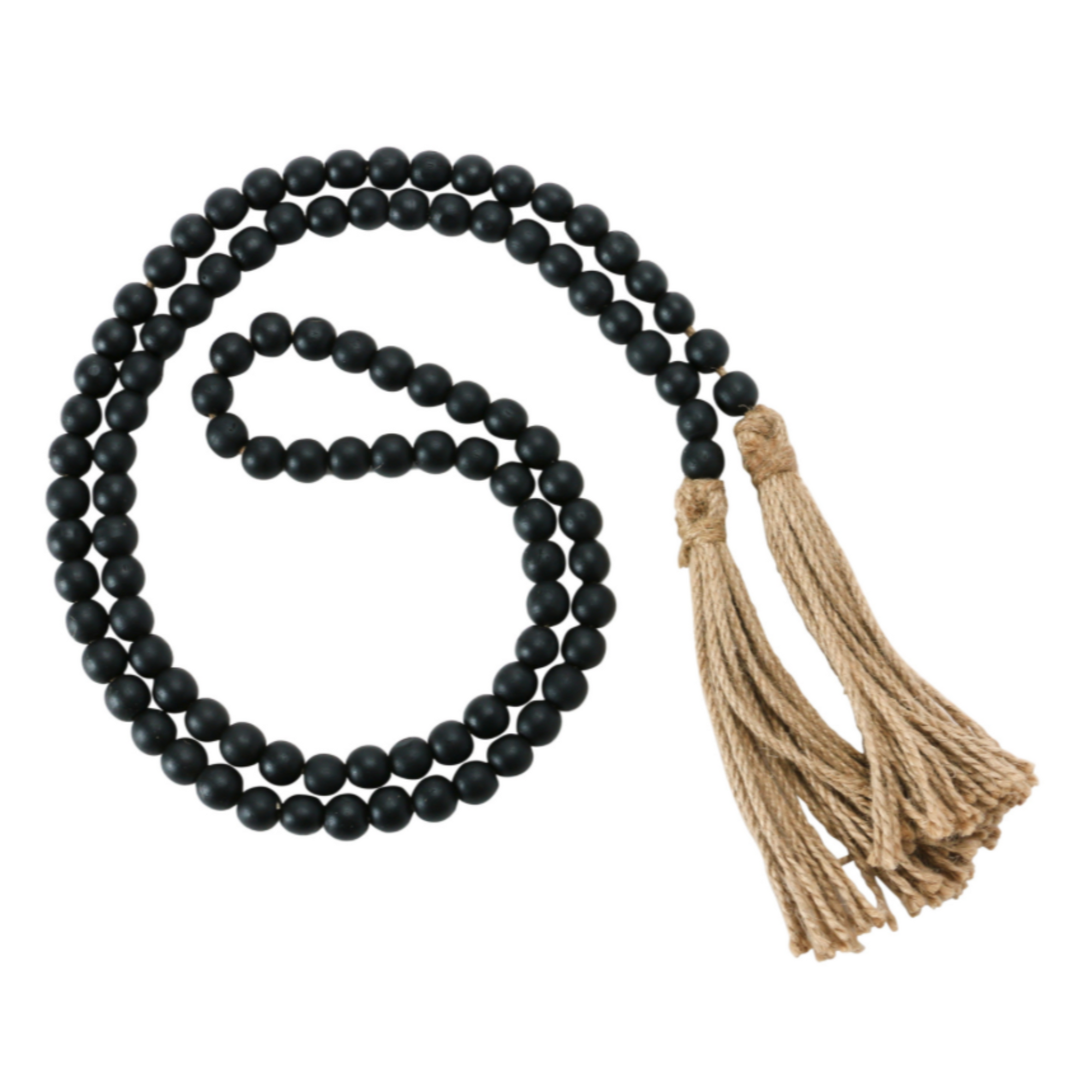 Paulownia Wood Bead Garland with Jute Tassels