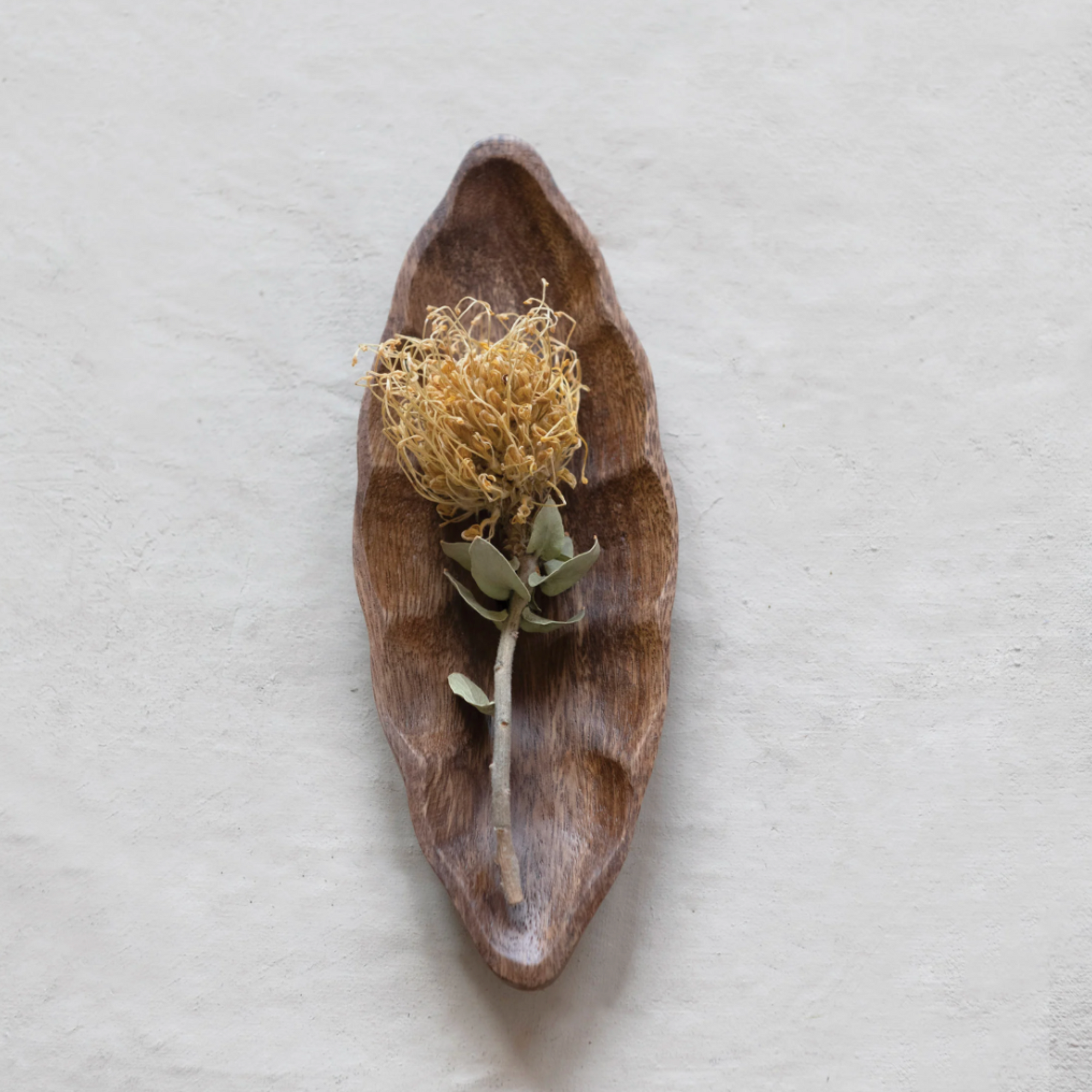 Hand-Carved Acacia Wood Leaf Shaped Dish