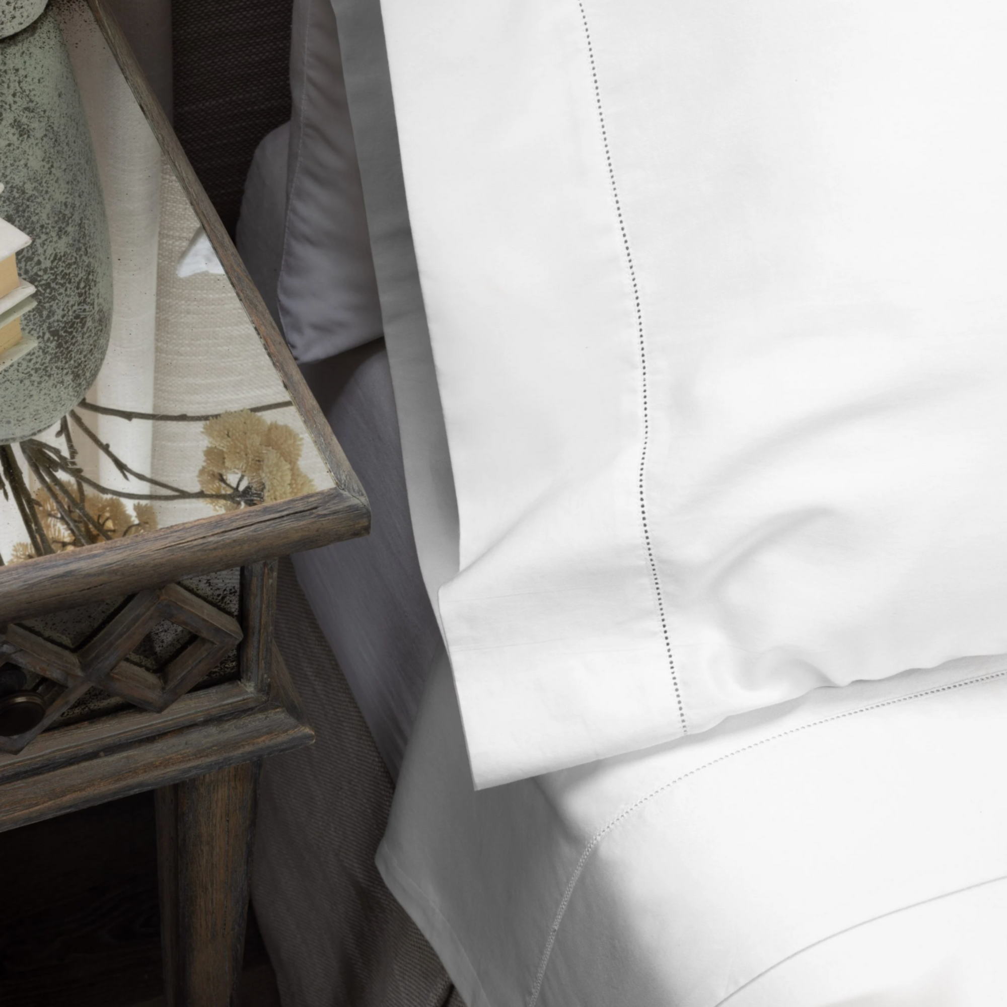 MURANO PILLOWCASES, HEMSTITCHED WHITE, PAIR