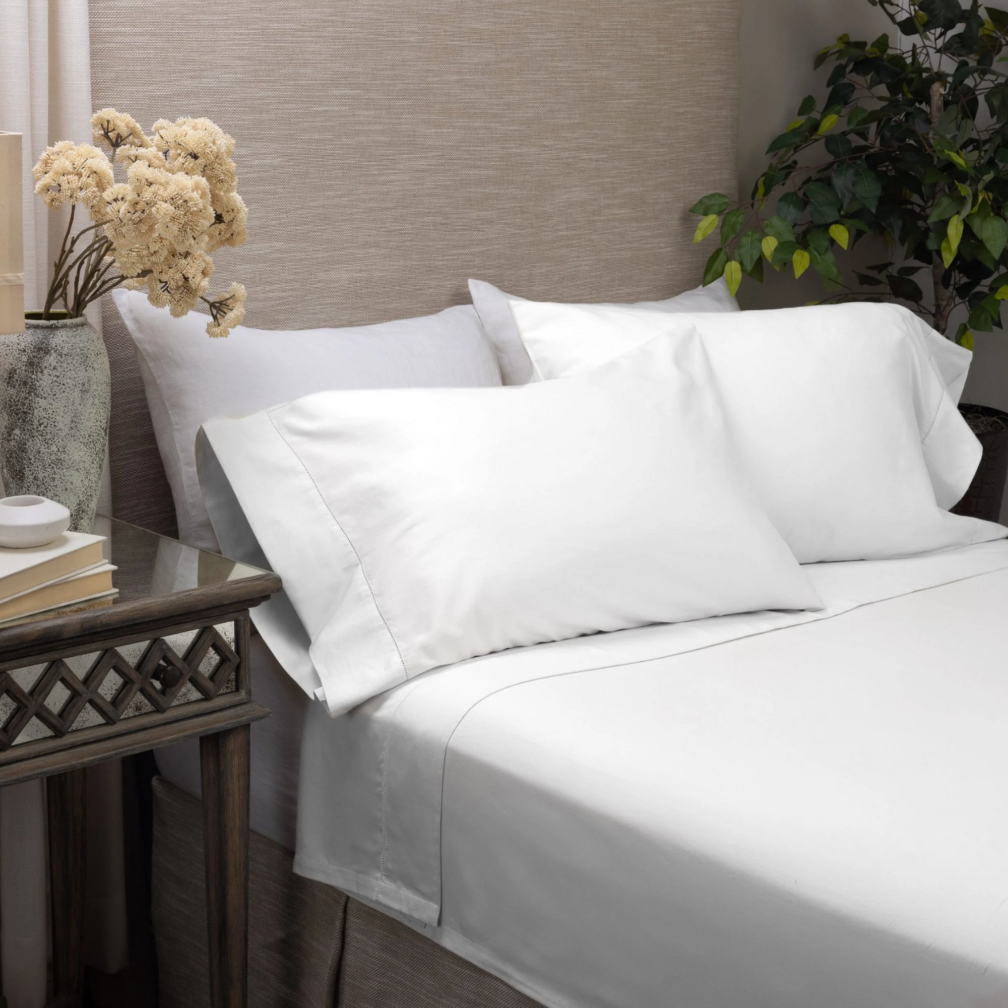 MURANO PILLOWCASES, HEMSTITCHED WHITE, PAIR