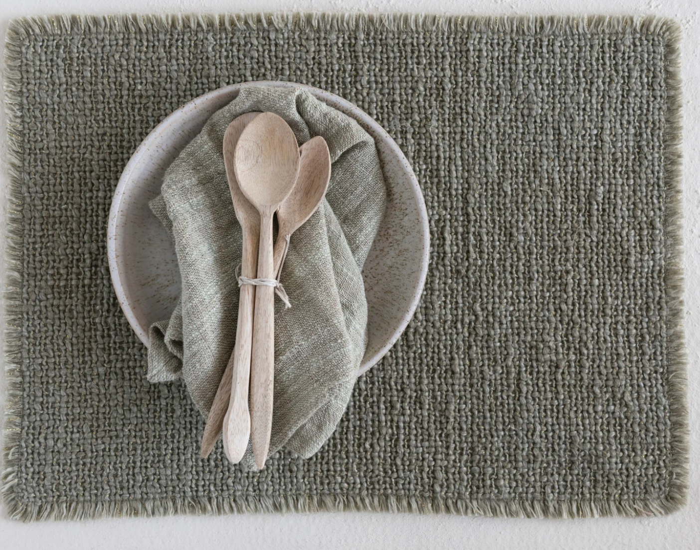 Woven Cotton Blend Placemat w/Metallic Thread & Fringe