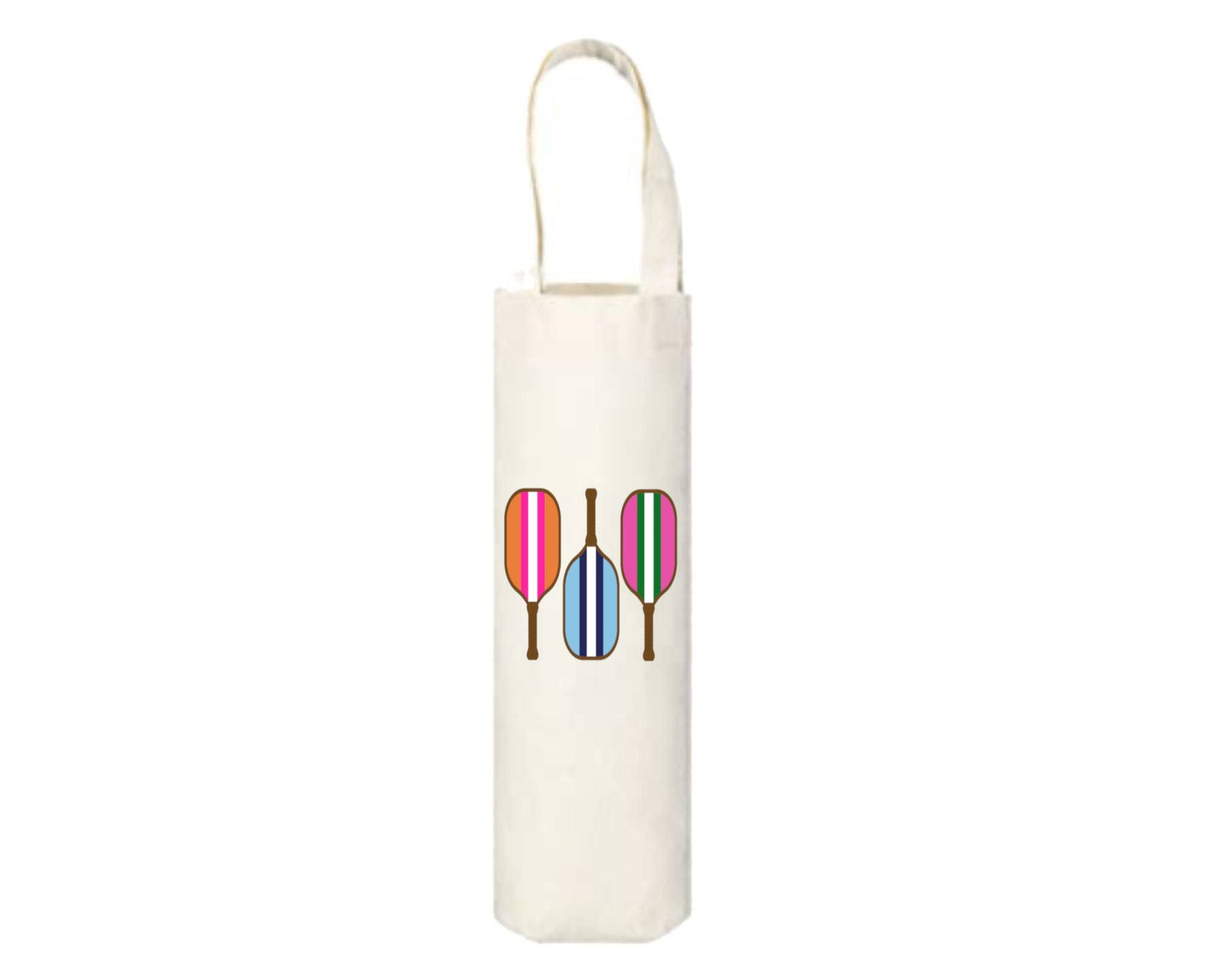 Cotton Wine Tote - Pickleball Colorful