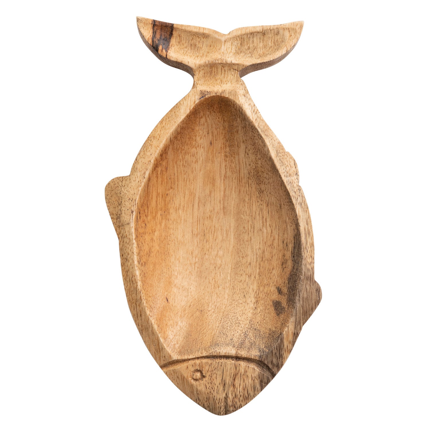 Hand-Carved Mango Wood Fish Shaped Dish, Natural (Each One Will Vary)