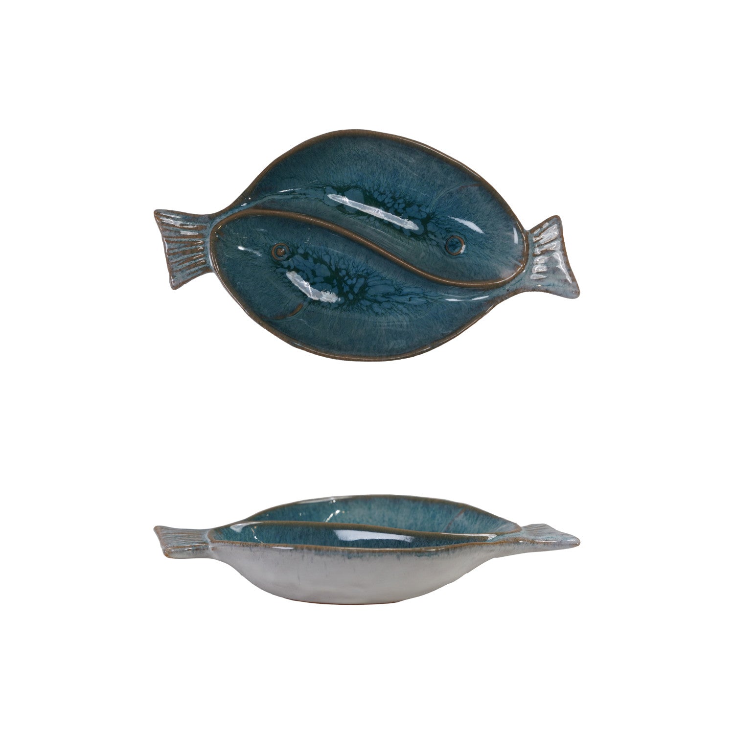 Stoneware Fish Shaped Dish, Reactive Glaze (Each One Will Vary)