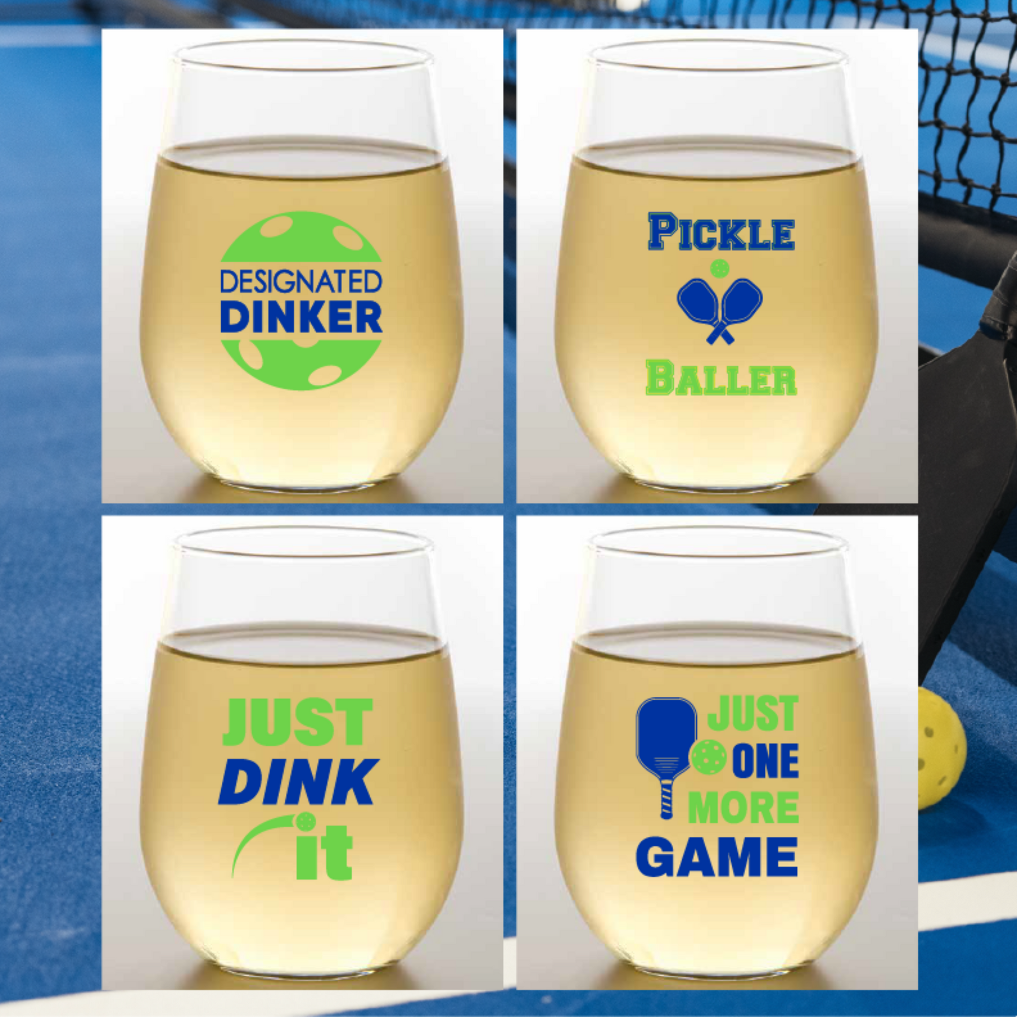 PICKLEBALL SAYINGS Unbreakable TRITAN Plastic Wine Glass