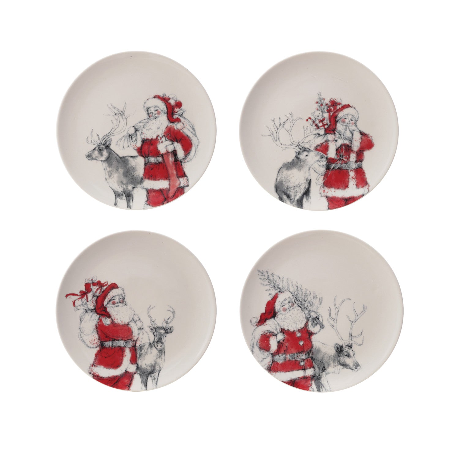Stoneware Plate with Santa & Reindeer Image, 4 Styles ©