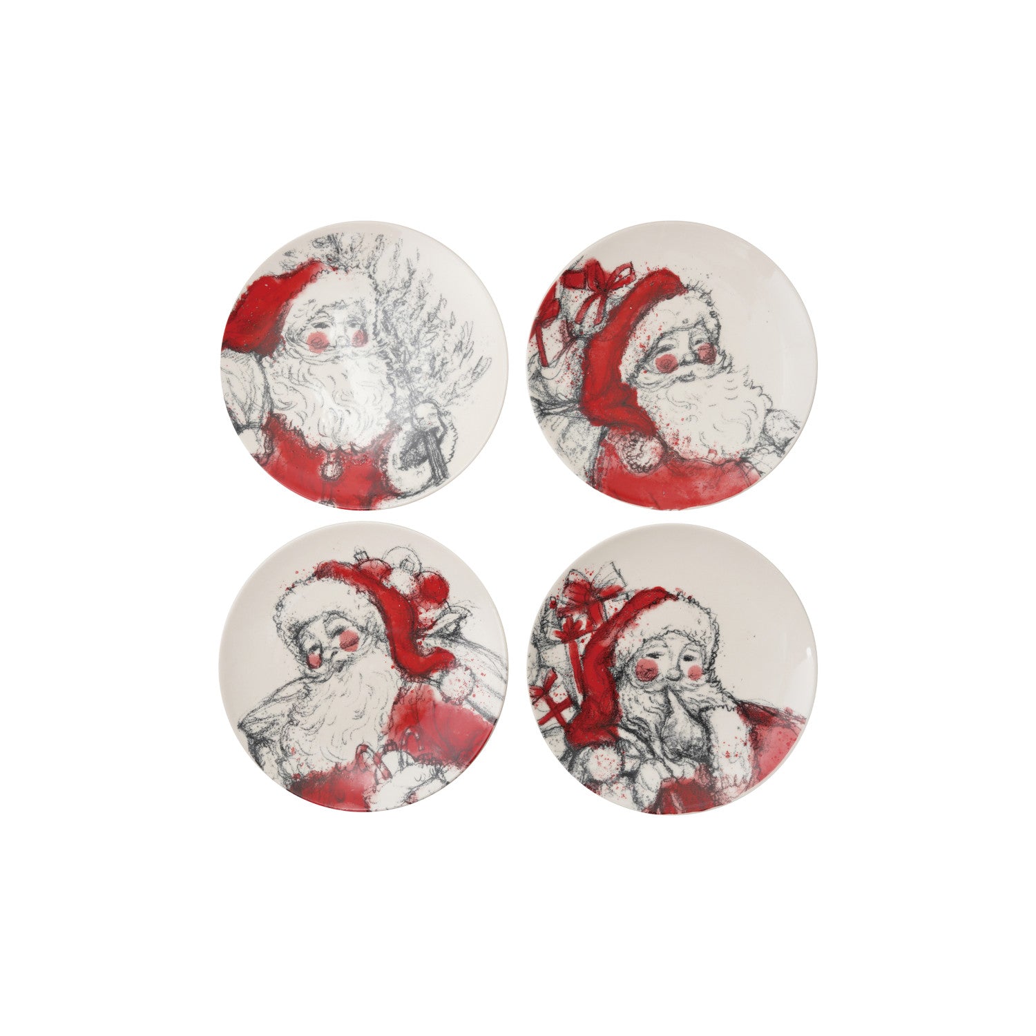 Stoneware Dish with Santa Image, Red, Black & White, 4 Styles ©