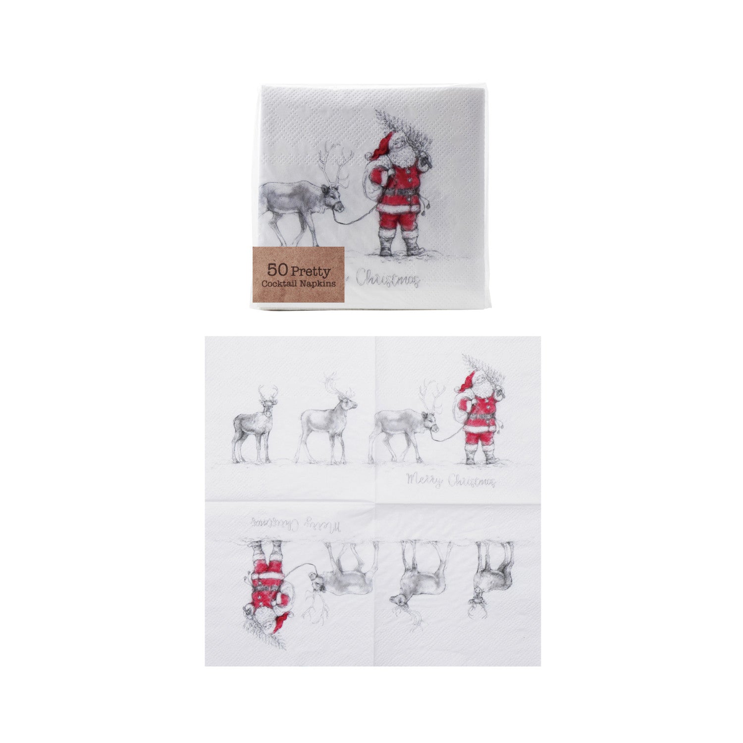 Paper Cocktail Napkins with Santa Leading Reindeer Image (50 Pieces) ©