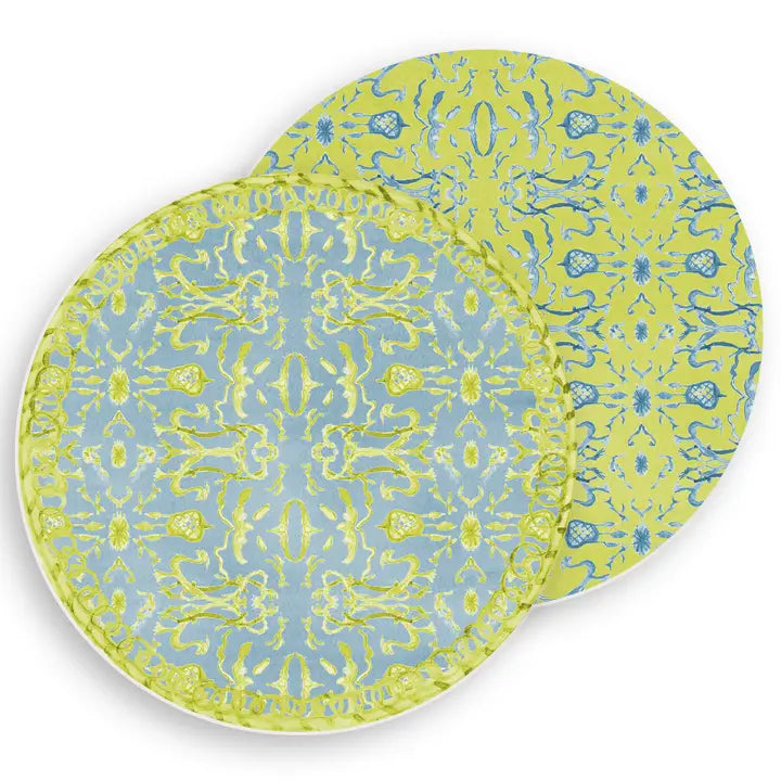 Blue &amp; Chartreuse Chinoiserie Reversible Vinyl Placemat