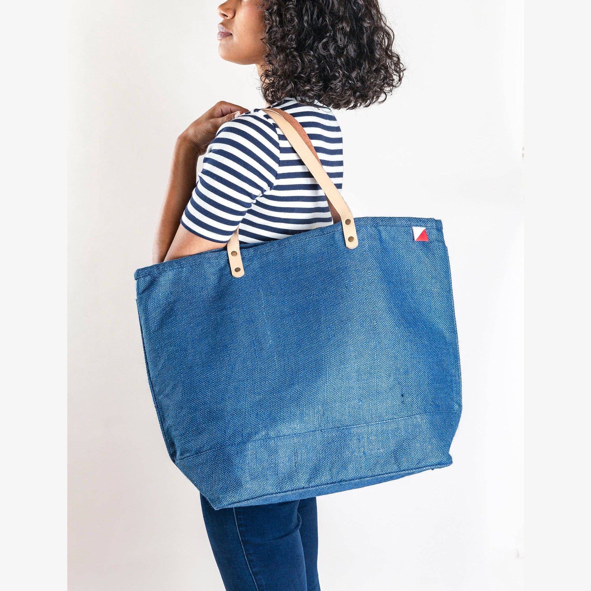 Big Jute Colored Tote Bags: Blue