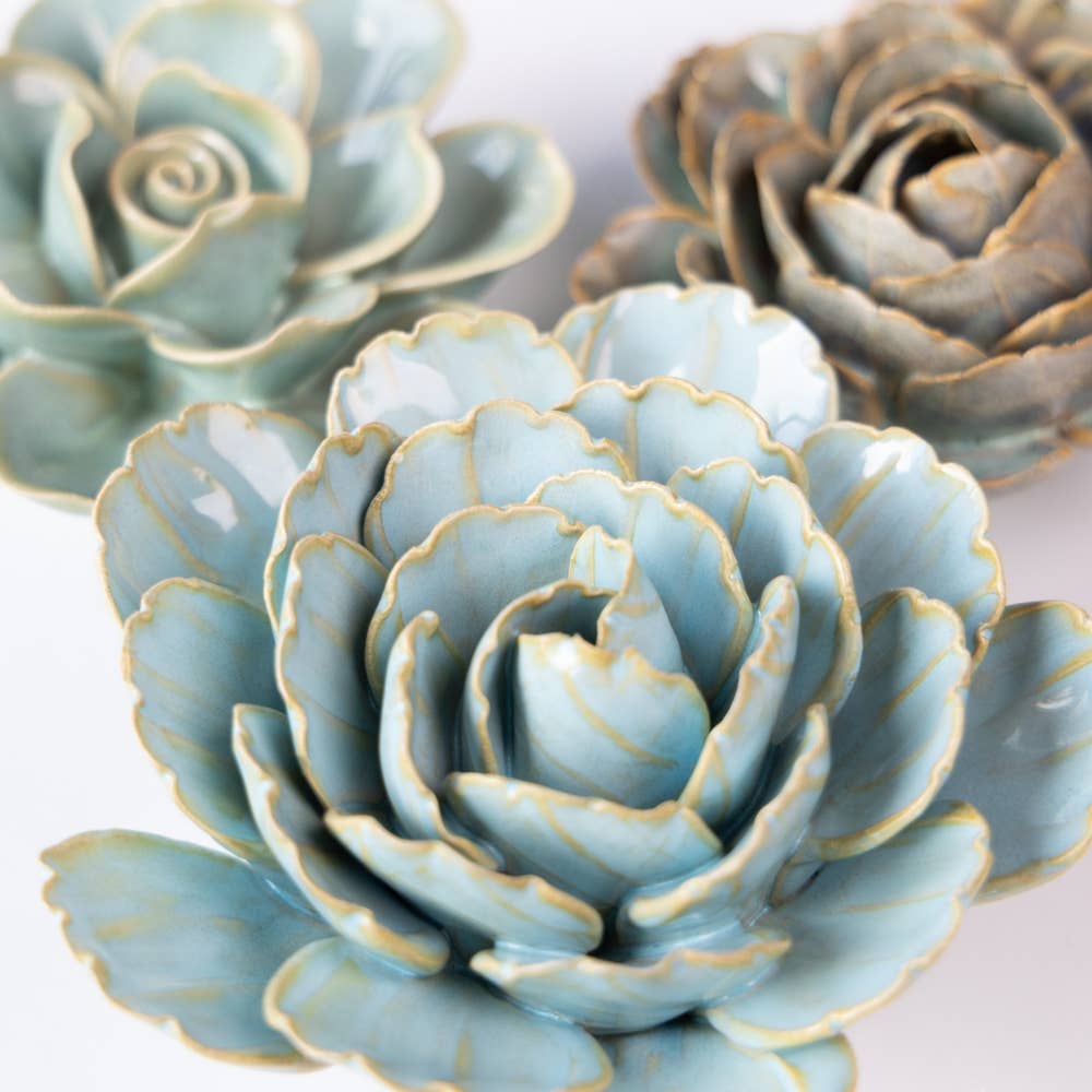 Robin's Egg Blue Keiko Peony Flower Handcrafted Boxed Art