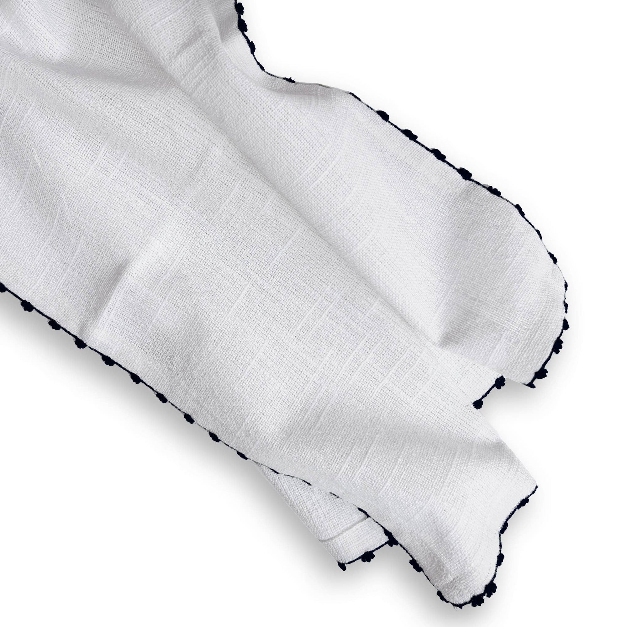 Knotted Edge White Cotton Napkin with Black Trim