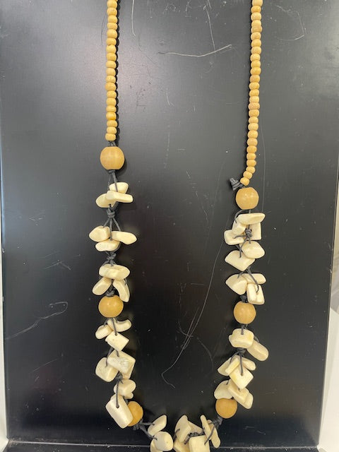 Wooden bead and Flinstone Necklace
