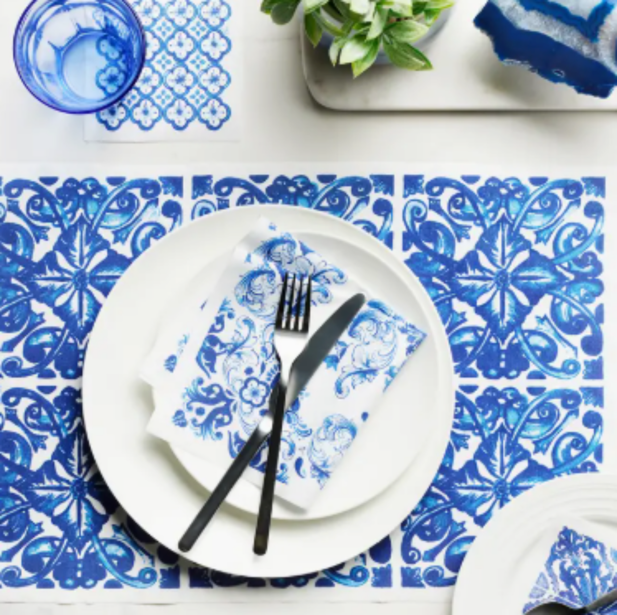 Ceci X MY DRAP Mediterranean Tile Cotton Cocktail Napkins