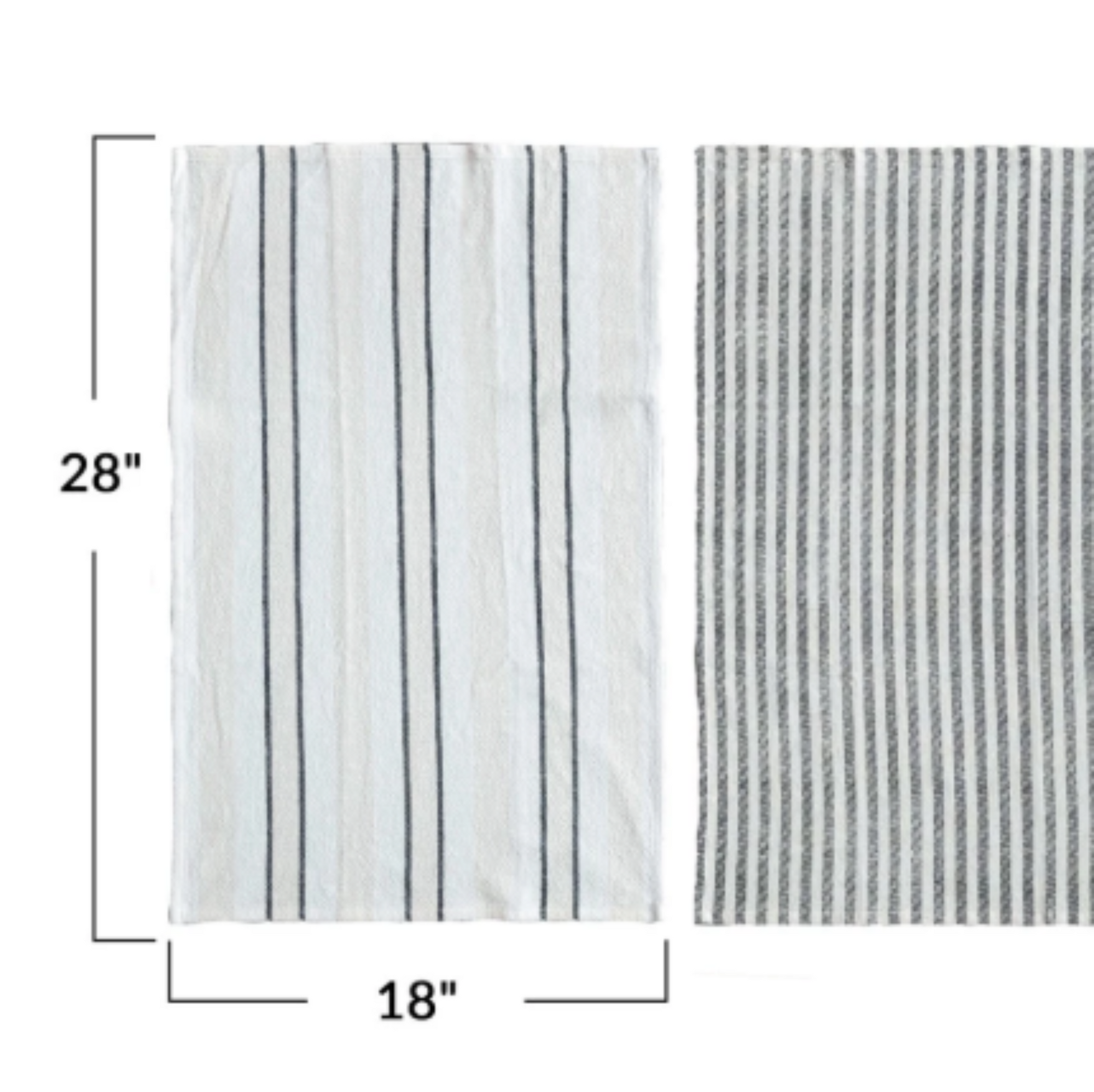 Woven Cotton Slub/Waffle Weave/Printed Tea Towel w/ Stripes, White, Beige and Black