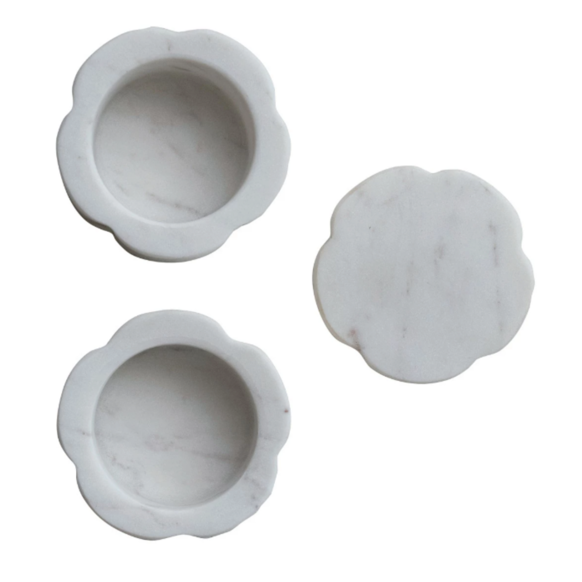 Marble Scalloped Stackable Pinch Pots w/ Lid, Set of 2