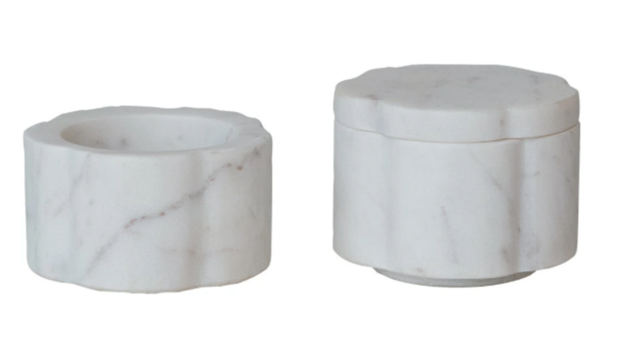 Marble Scalloped Stackable Pinch Pots w/ Lid, Set of 2