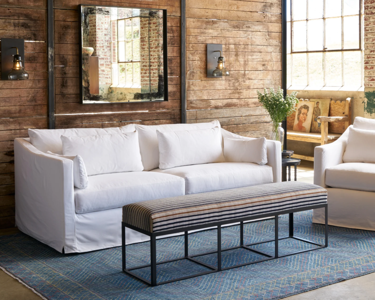 Rebecca Sofa in White Denim Slipcover Fabric