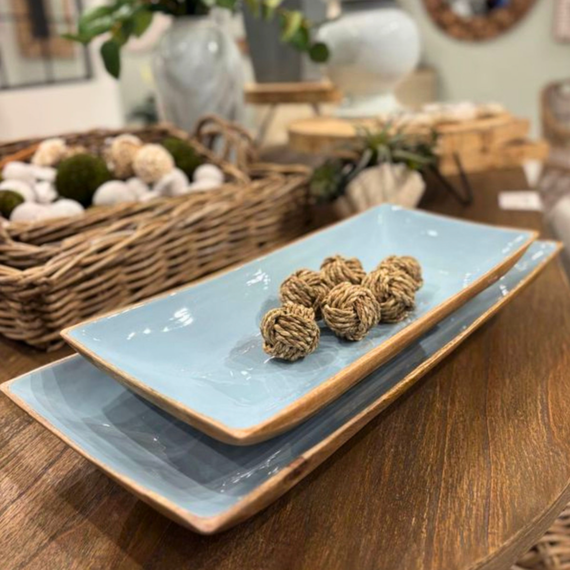 Enamel and Mango wood Rectangular Trays