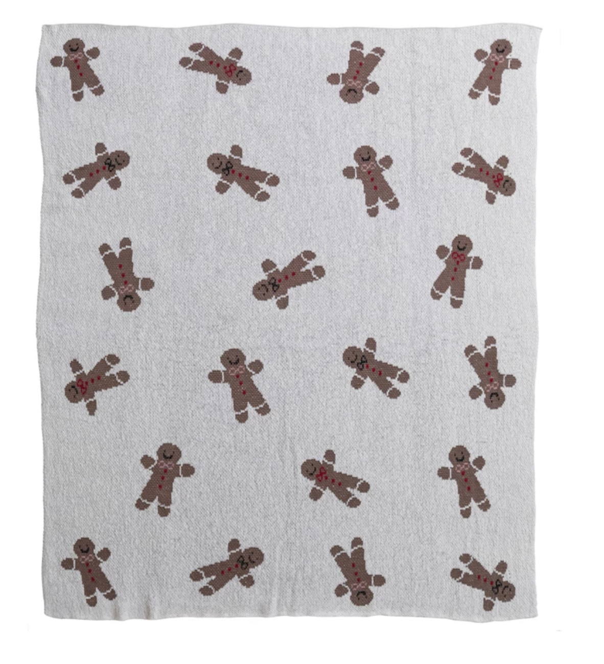 Cotton Knit Throw with Gingerbread Cookie Pattern
