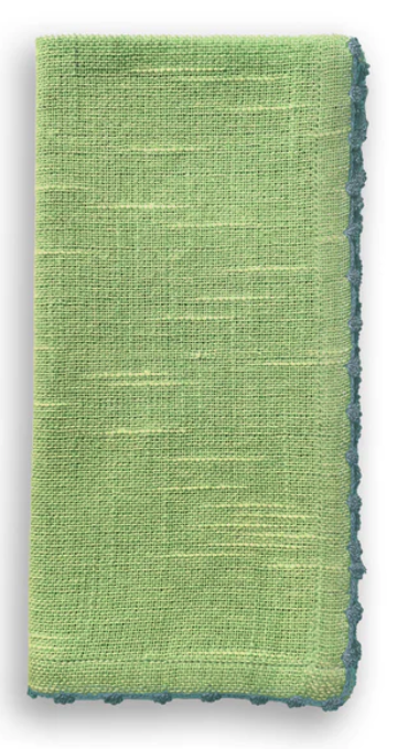Knotted Edge Green Cotton Napkin with White Trim / Set of 4
