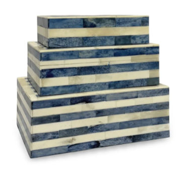 Blue and White Long Stripe Inlay Box 3 Sizes