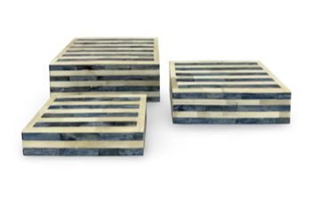 Blue and White Long Stripe Inlay Box 3 Sizes