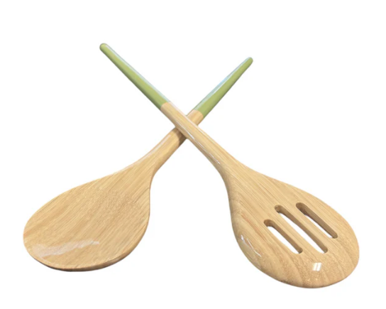 Refined Bamboo Salad Servers - Pastel Green