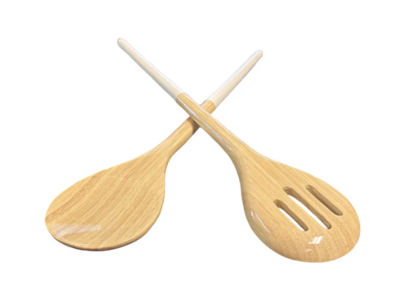 Refined Bamboo Salad Servers - White