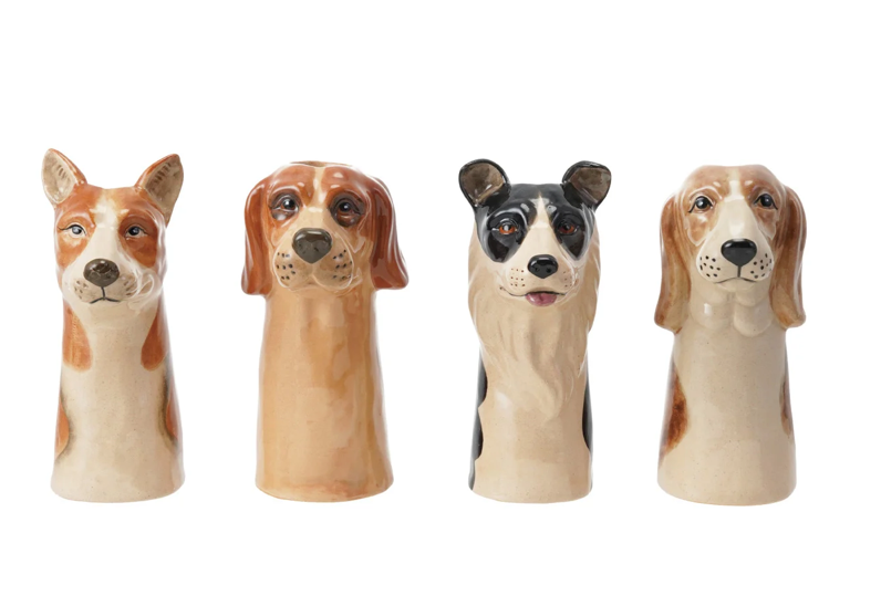 Hand-Painted Stoneware Dog Vase