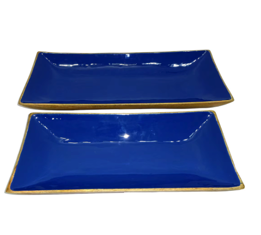 Enamel and Mangowood Rectangular Tray