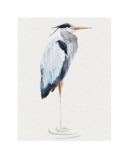 Blue Heron Print - One Footed - with Natural Wood Frame
