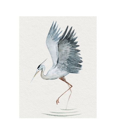 Blue Heron Print - One Footed - with Natural Wood Frame