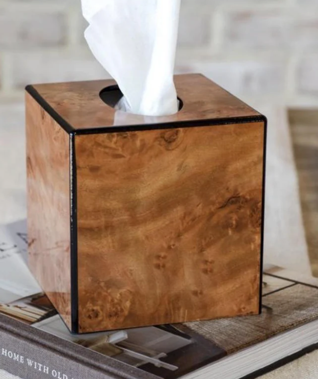 Sq. Burl Wood Grain Tissue Holder