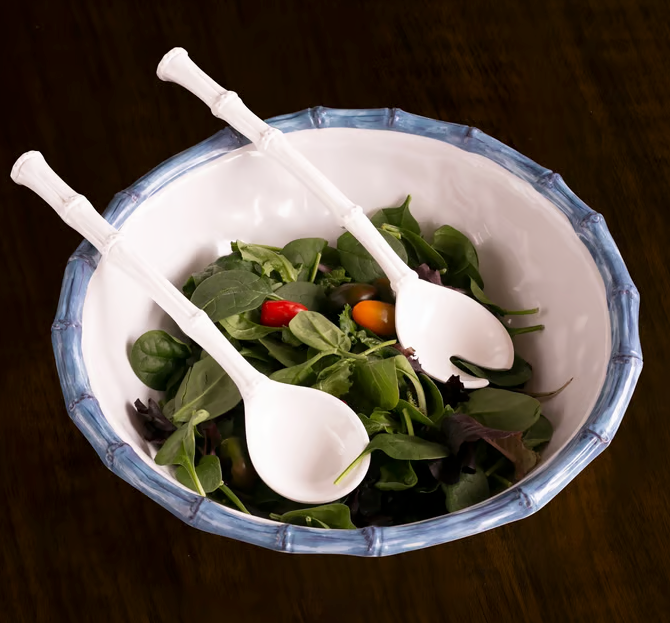 VIDA Bamboo Large Salad Bowl (White and Blue)