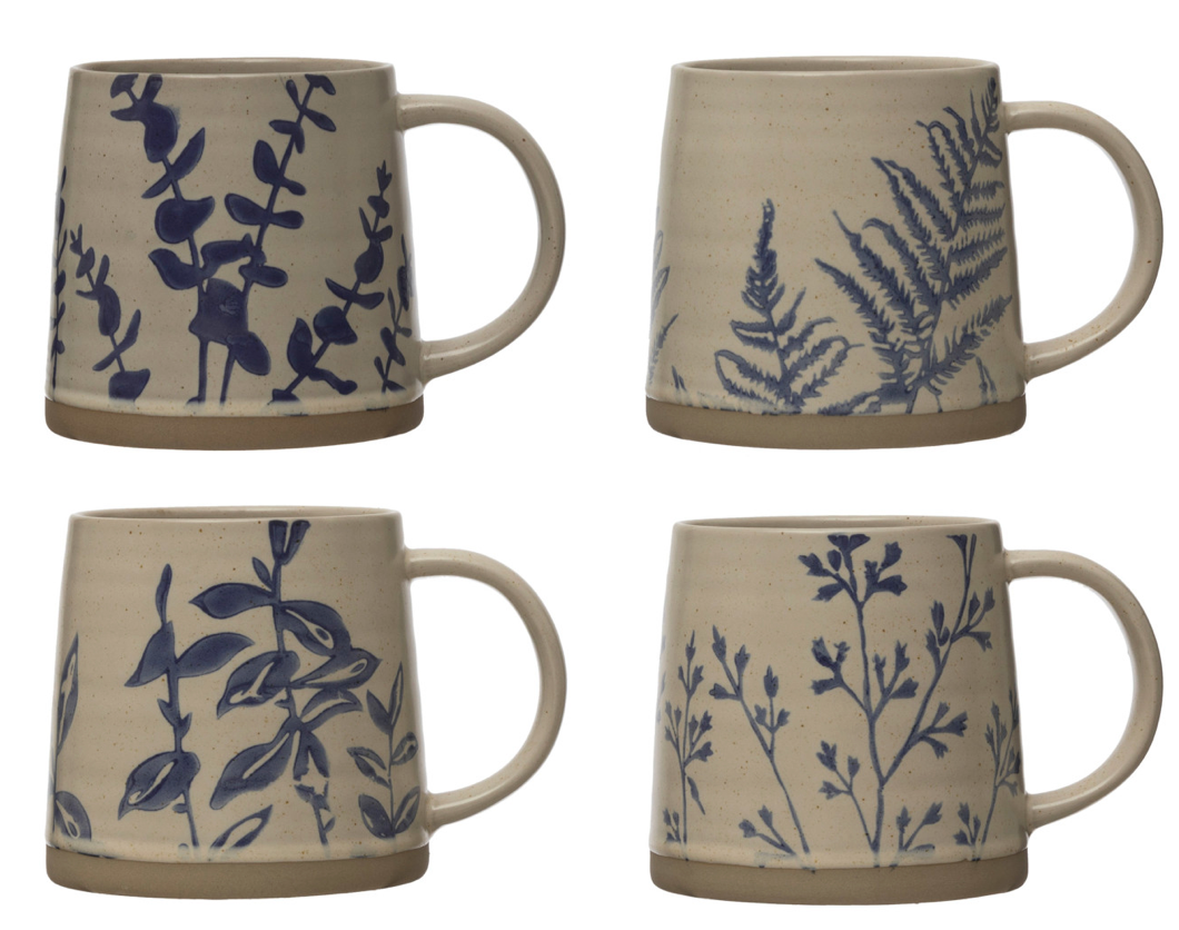 Hand stamped Stoneware Mugs