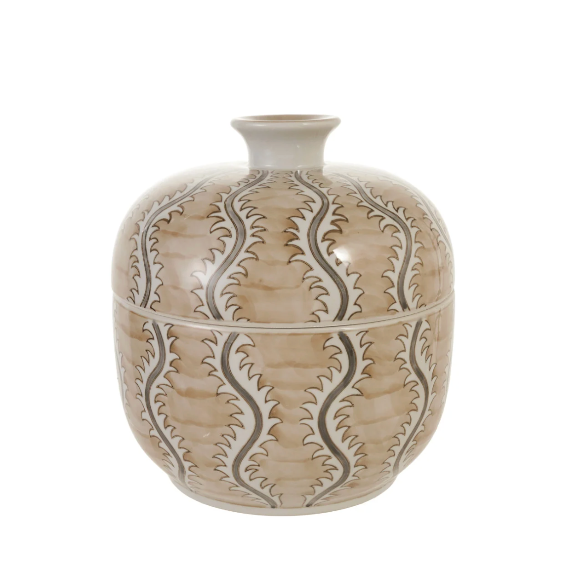 Decorative Hand-Painted Stoneware Jar with Design