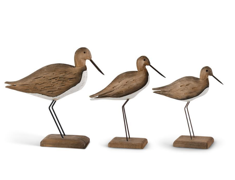 Set of 3 Wood Shore Bird w/ Metal Legs